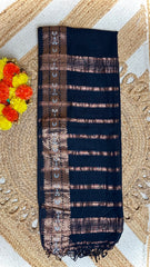 Black Cotton Saree with Gold Woven Border & Tassels (SU 813)