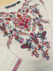 Off white Floral Print Linen Blend Kurthi Top - Elegant Top
