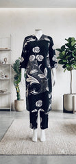 BLACK WITH WHITE DESIGNS CO ORD SET (SU 703)