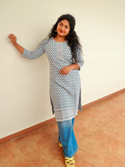 ASH & WHITE EMBROIDERY KURTHI