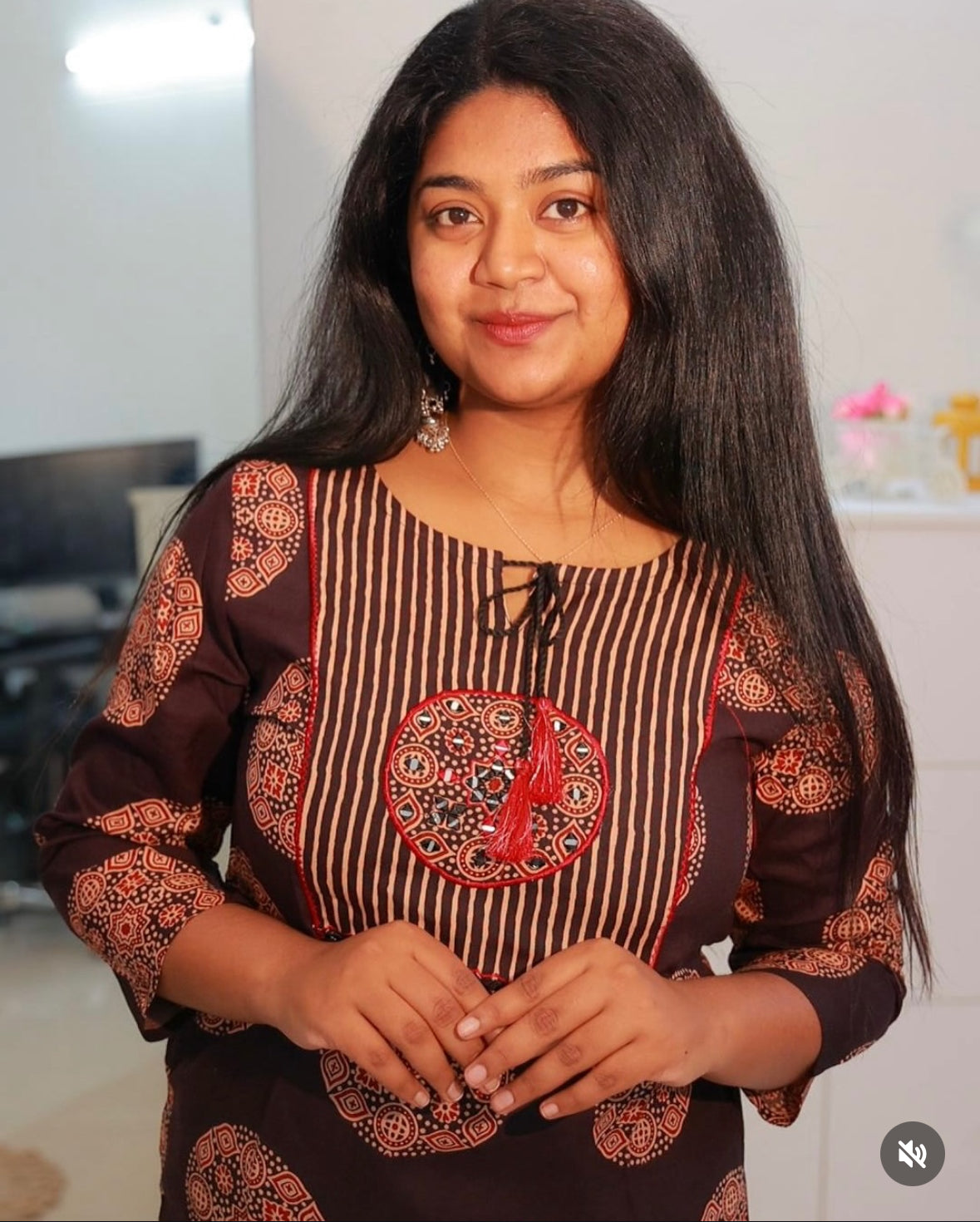 Black Brown Mirror Work Kurtha Top - SU 369