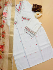 White Salwar Suit with floral Print Dupetta - SU 144