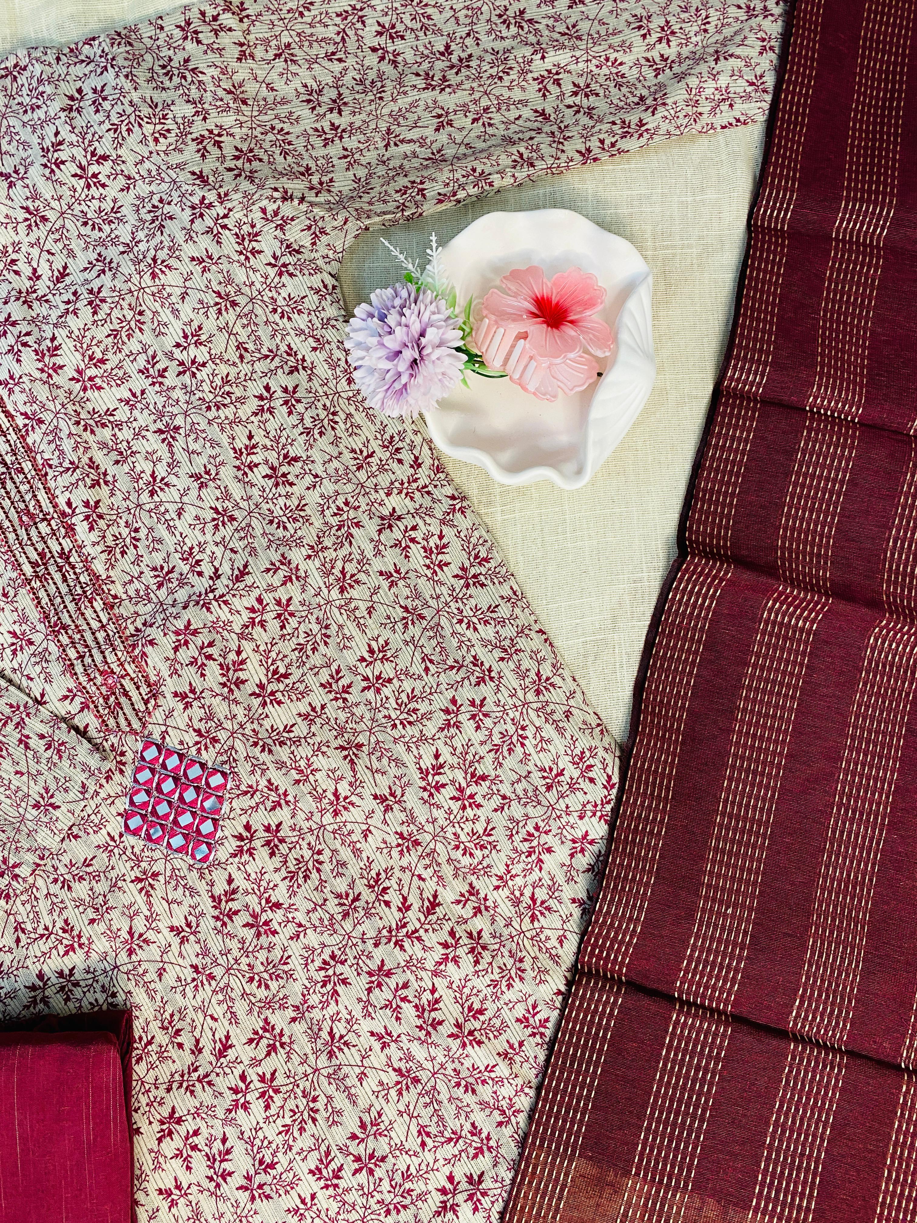 Maroon kurthi set with centre mirror work