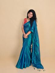 MAYURI PEACOCK GREEN PLAIN GLAZING TISSUE SAREE (SU 713)