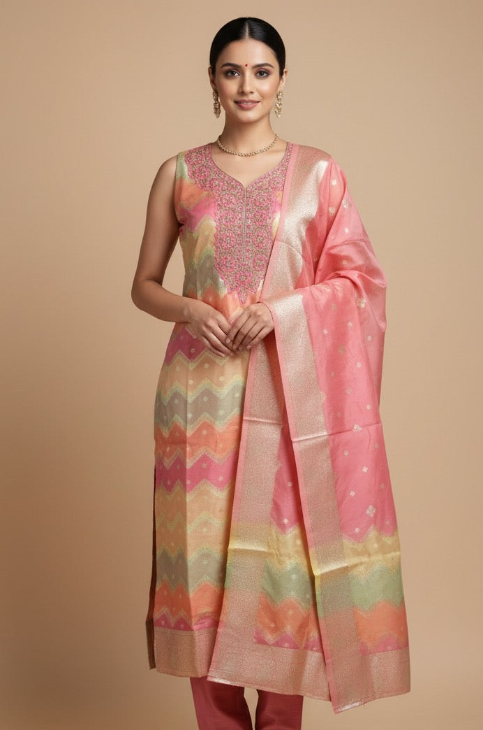 MULTICOLOURED SALWAR SUIT(Sleeves available)(SU- 261)
