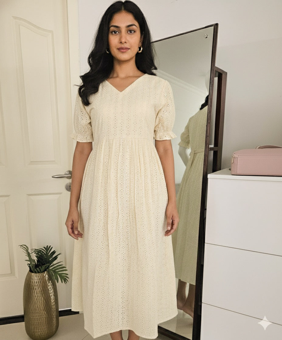 OFF WHITE PUFF SLEEVE HAKOBA FROCK (SU 307)