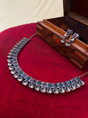 Oxidized Silver Peacock Necklace Set with Earrings
