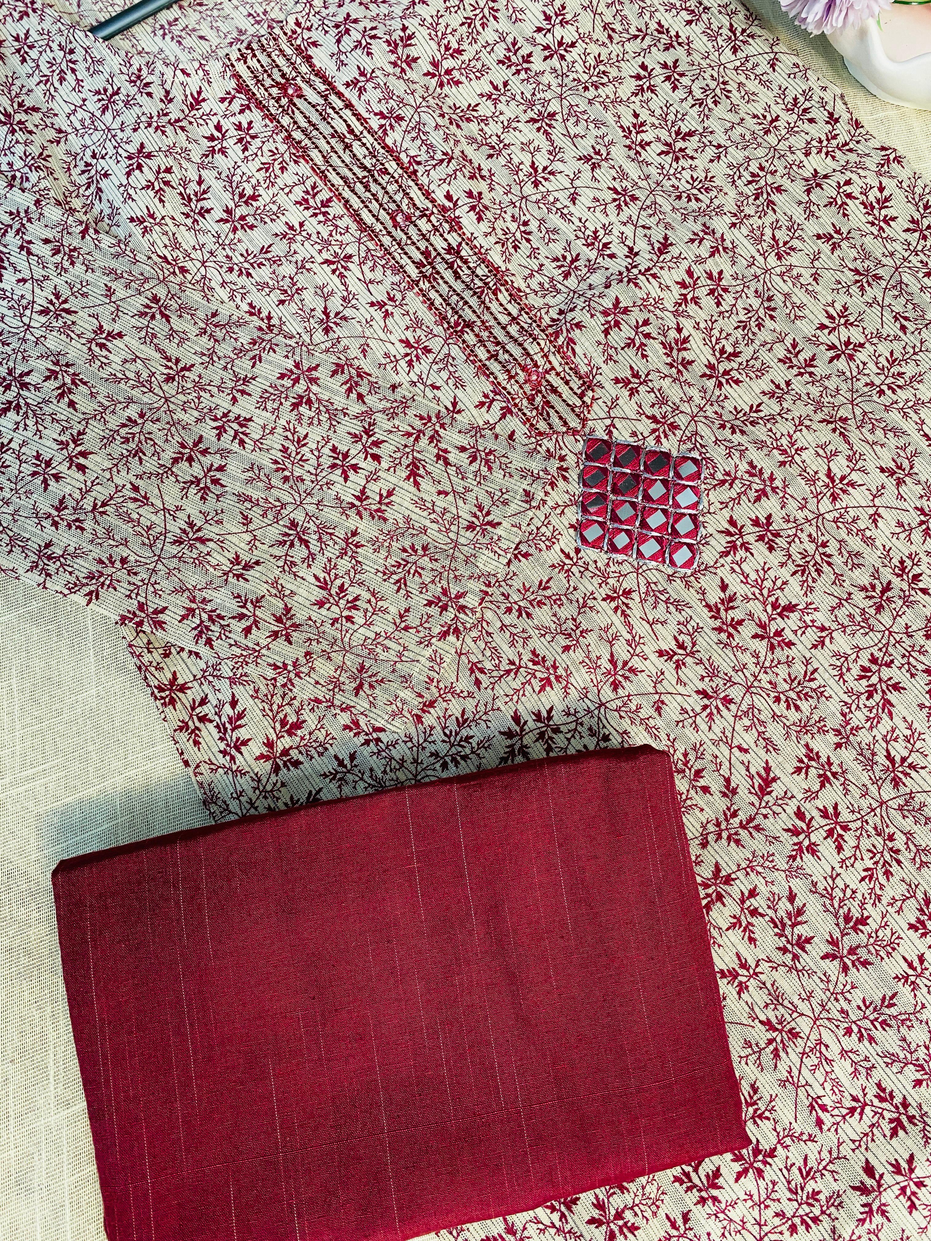 Maroon kurthi set with centre mirror work