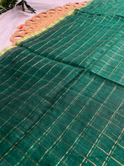 THULASI🍃✨BOTTLE GREEN WITH GOLDEN CHECKS SOFT MULCOTTON SAREE (SU 818)
