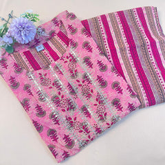 Pink with Golden Work Kurthi 2 piece Set - Comfortable Wear