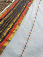 SWARNALATHA✨🧡KASAVU STRIPED WITH ORANGE & BLACK BORDER MUL COTTON SAREE(SU 873)