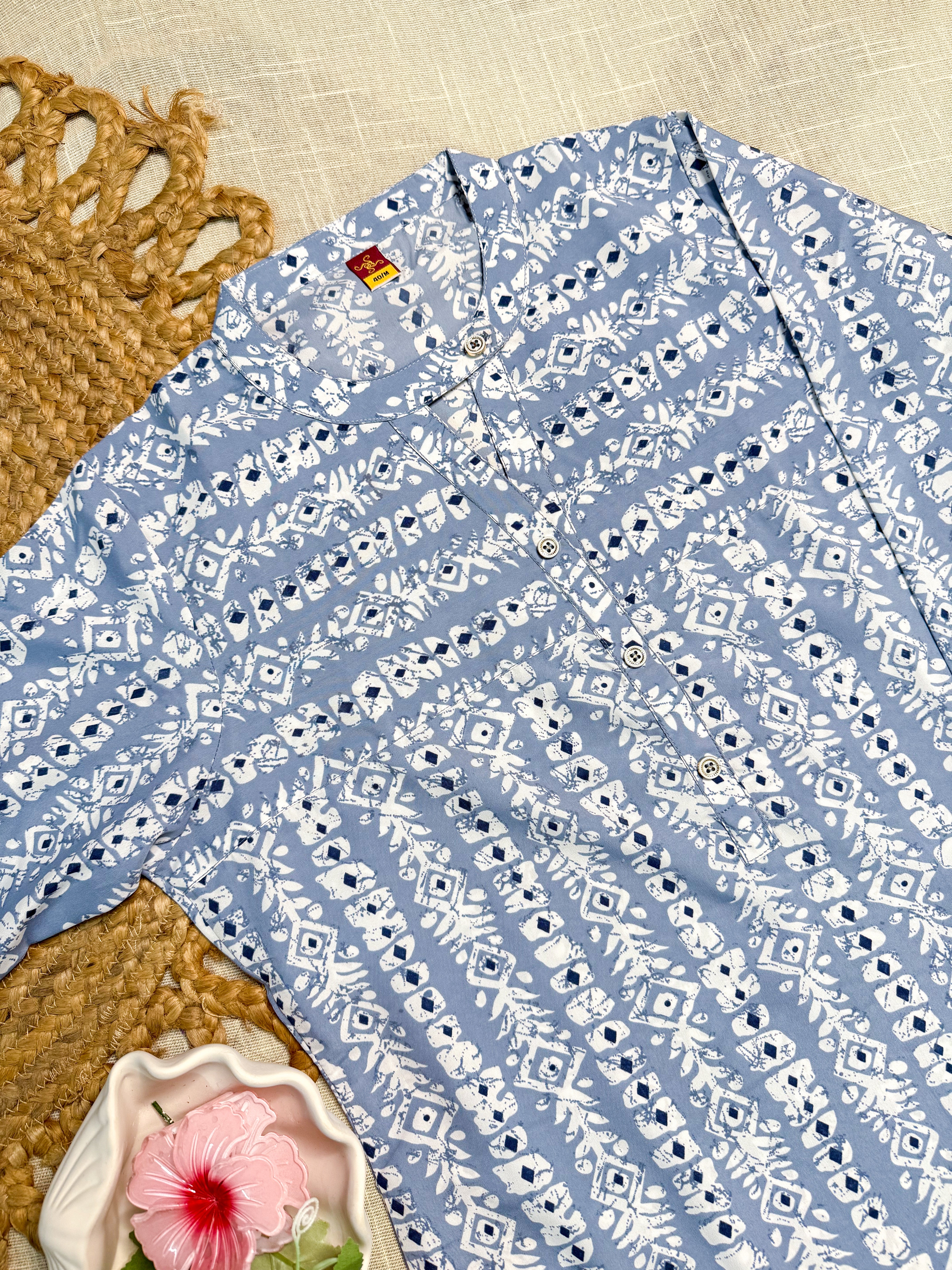 Light Blue Printed Short Kurti