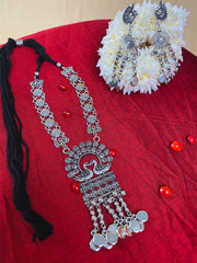 Antique Silver Oxidized Necklace & Earrings Set with Swan Motif