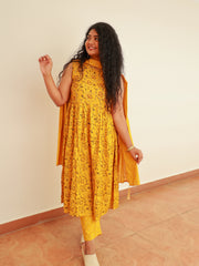Yellow Kurthi Set(Sleeves Attached) - Affordable Kurtha Set