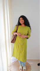 Apple Green Bandhani Print Cotton Kurti