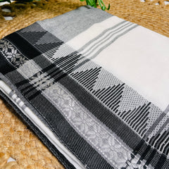 BLACK & WHITE WITH SILVER TEMPLE BORDER COTTON SAREE✨SU 811