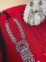 Antique Silver Oxidized Necklace & Earrings Set with Swan Motif