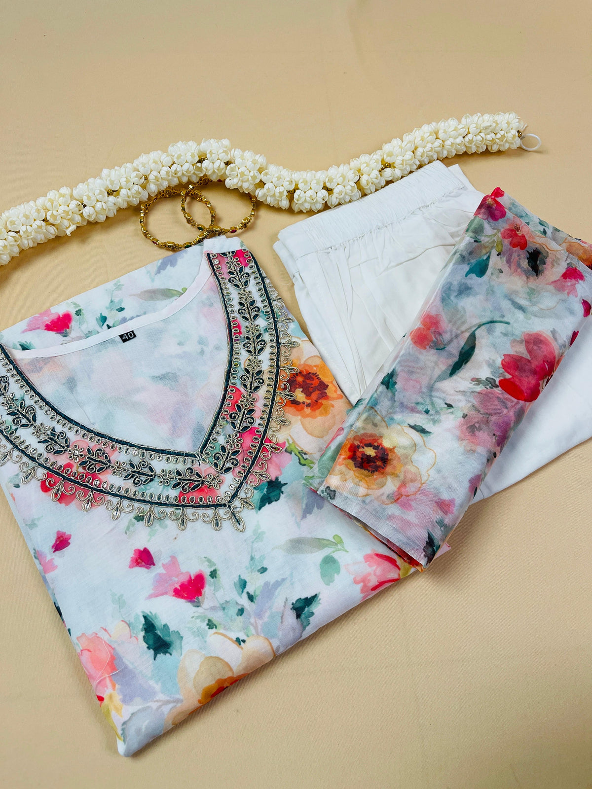White Floral Salwar Suit - SU 71