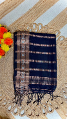 Black Cotton Saree with Gold Woven Border & Tassels (SU 813)