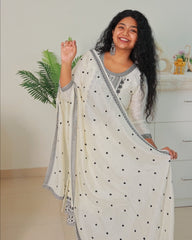 White & Black Soft Vijithra Silk Salwar Suit - Elegant Salwar (SU 187)