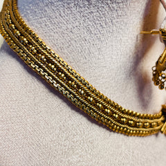 BIRD HERITAGE ANTIQUE GOLD FINISH NECKLACE JHUMKA SET (SJ 212)