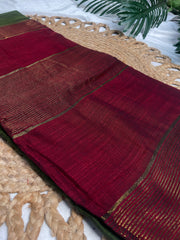 MADHAVI🍃DEEP MAROON & DARK OLIVE GREEN WITH GOLD ZARI BORDER KHADI MUL COTTON SAREE  (SU 848)