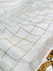 ALORA🦢✨GOLDEN GRID GRACE MUL COTTON SAREE (SU 857)