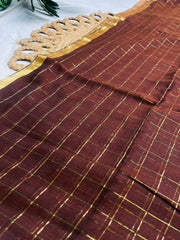 MRIDVIKA🍁✨COCOA WEAVE WITH GOLDEN CHECKS (SU 816)