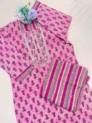 Pink with Golden Work Kurthi 2 piece Set - Comfortable Wear