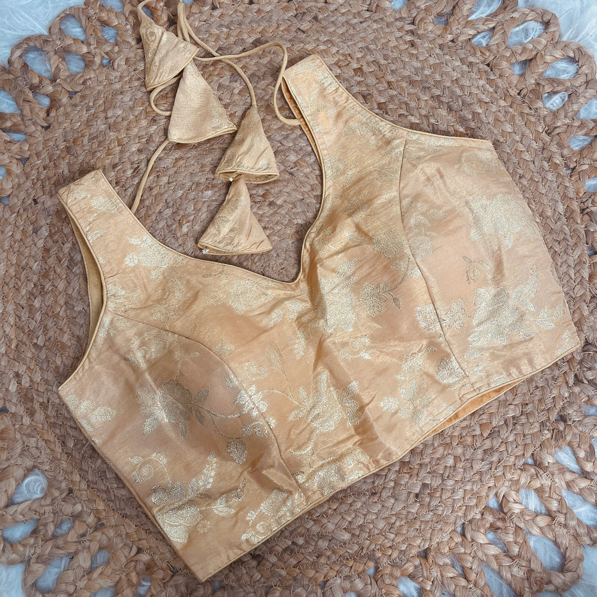 CHAMPAGNE GOLD BROCADE SILK READYMADE BLOUSE (SU 885)