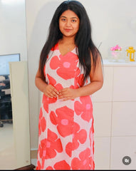 White Floral Sleeveless Cord- Set - SU 363