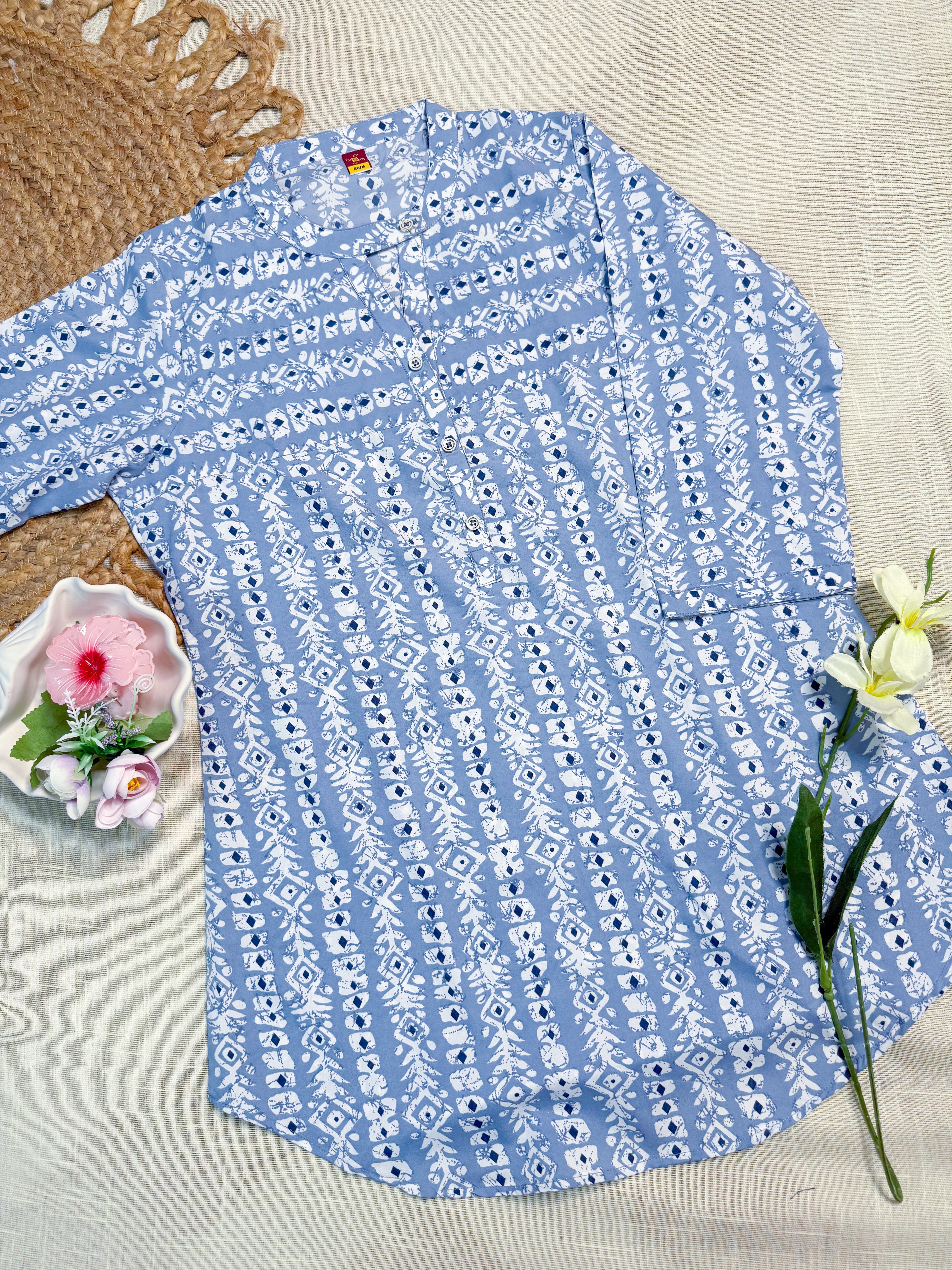 Light Blue Printed Short Kurti