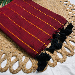 RATNANGI🌺✨DEEP MAROON WITH GOLDEN STRIPES SOFT MUL COTTON SAREE (SU 821)
