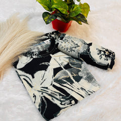 Black & White Abstract Floral Printed Co-ord Set - SU 414