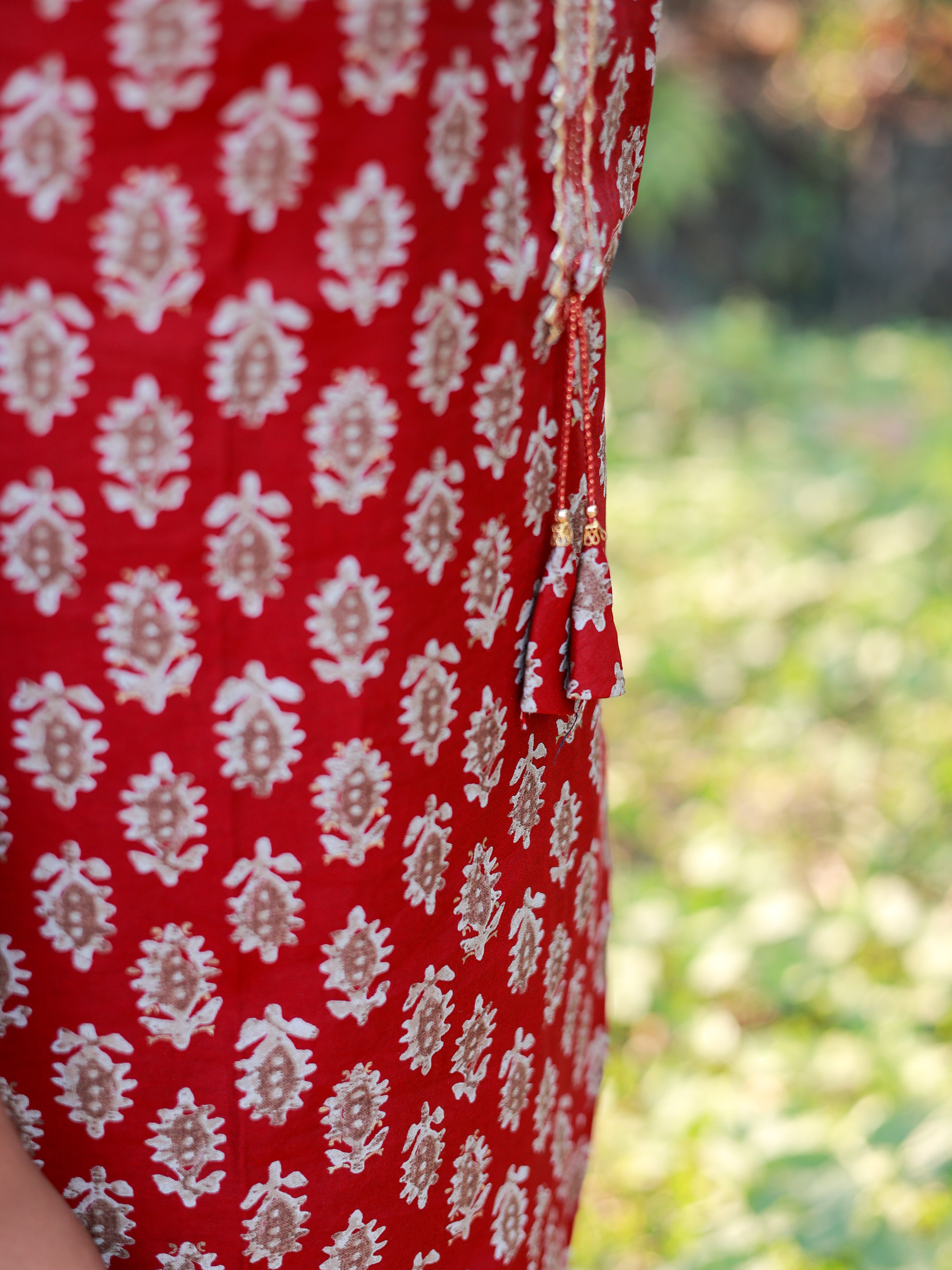 Red Muslin Kurtha 3 piece Set