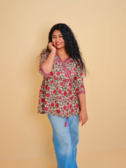 SEIGE GREEN WITH ROSE  SHORT KURTHI (SU406)