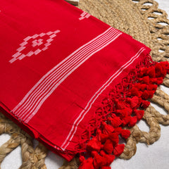 RUBY REKHA🌹✨CRIMSON RED WITH WHITE DESIGN SOFT PREMIUM MUL COTTON SAREE (SU 840)