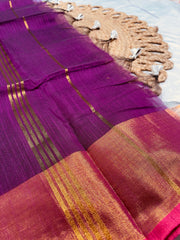 INDHU💜✨ORCHID PURPLE WITH RANI PINK & GOLD ZARI BORDER SILK COTTON SAREE (SU 803)