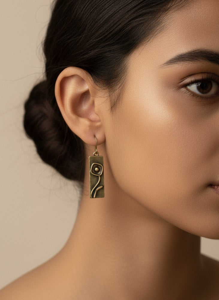 Brass Art Deco Rectangle Earrings ( SJ 100)