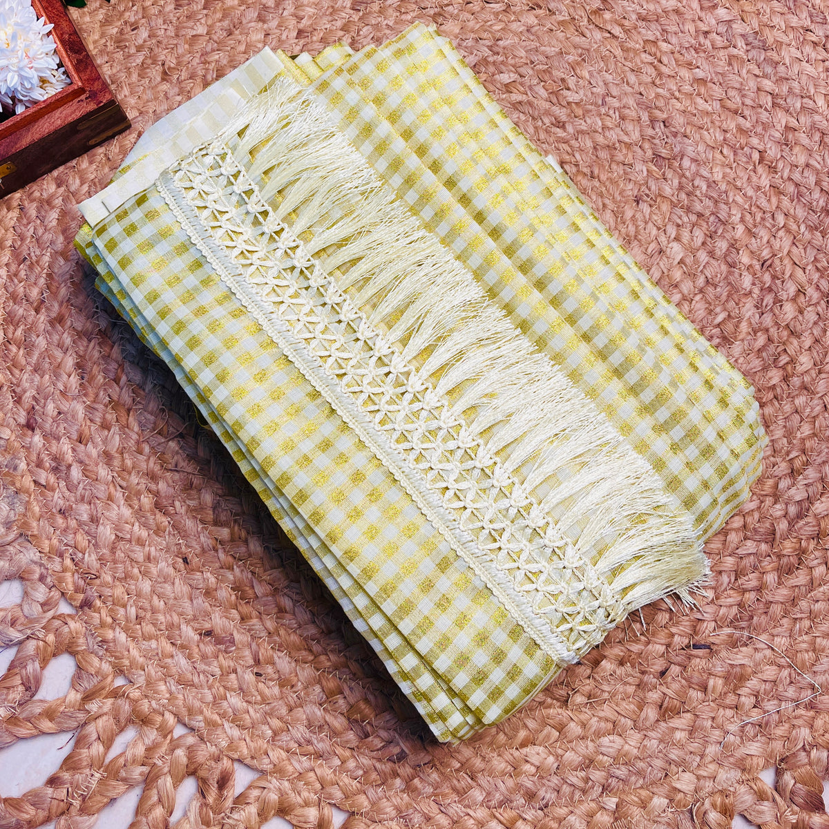 Yellow  Gold Check Model Ready To Wear Saree (SU 897)