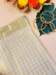 Ready to wear Golden Checked Tissue Kasavu Saree with Broad Border SU 576