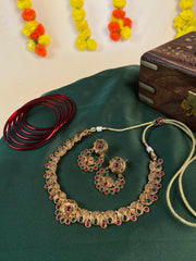 Antique Peacock Leaf Choker Set with Ruby & Emerald Stones