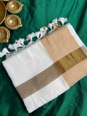 Avani white cotton saree with golden border (SU 800)