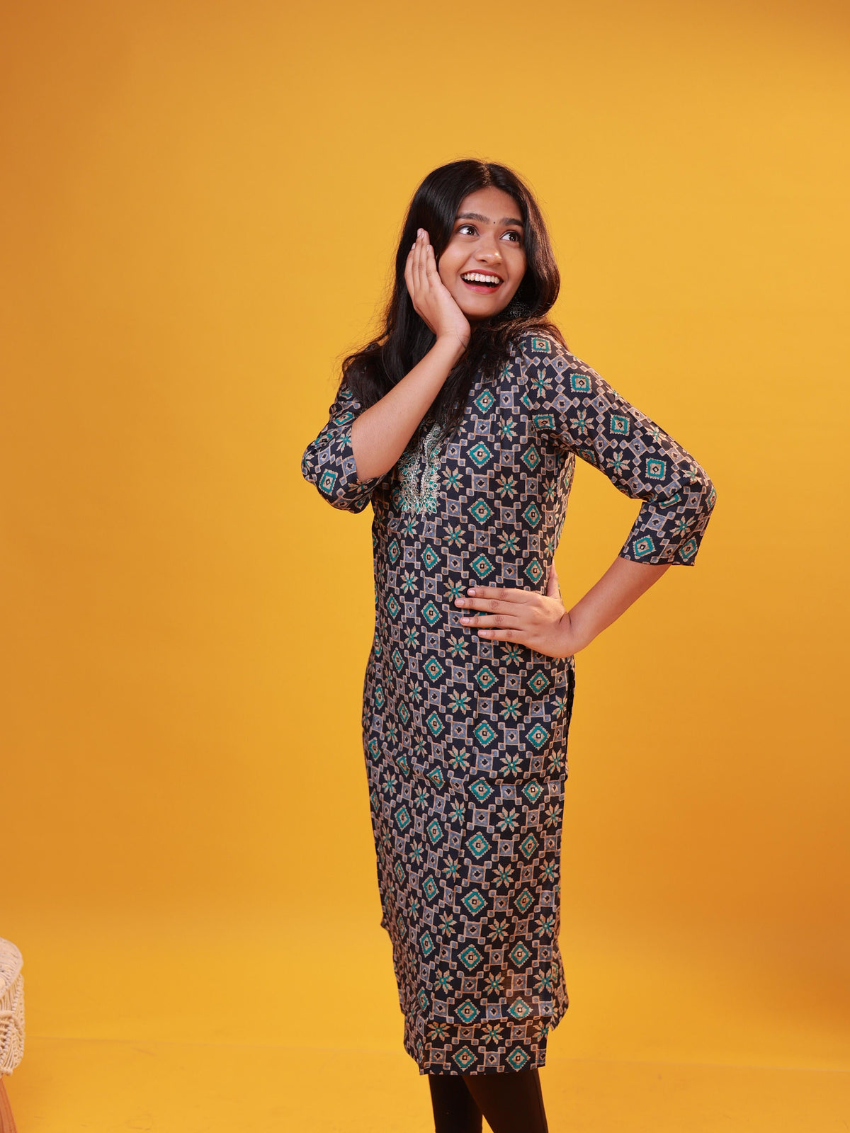 Green and blue foil print Kurta top ￼