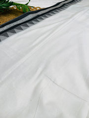 BLACK & WHITE WITH SILVER TEMPLE BORDER COTTON SAREE✨SU 811