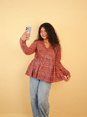 AJRAKH PRINT MAROON SHORT KURTHI (SU 682)