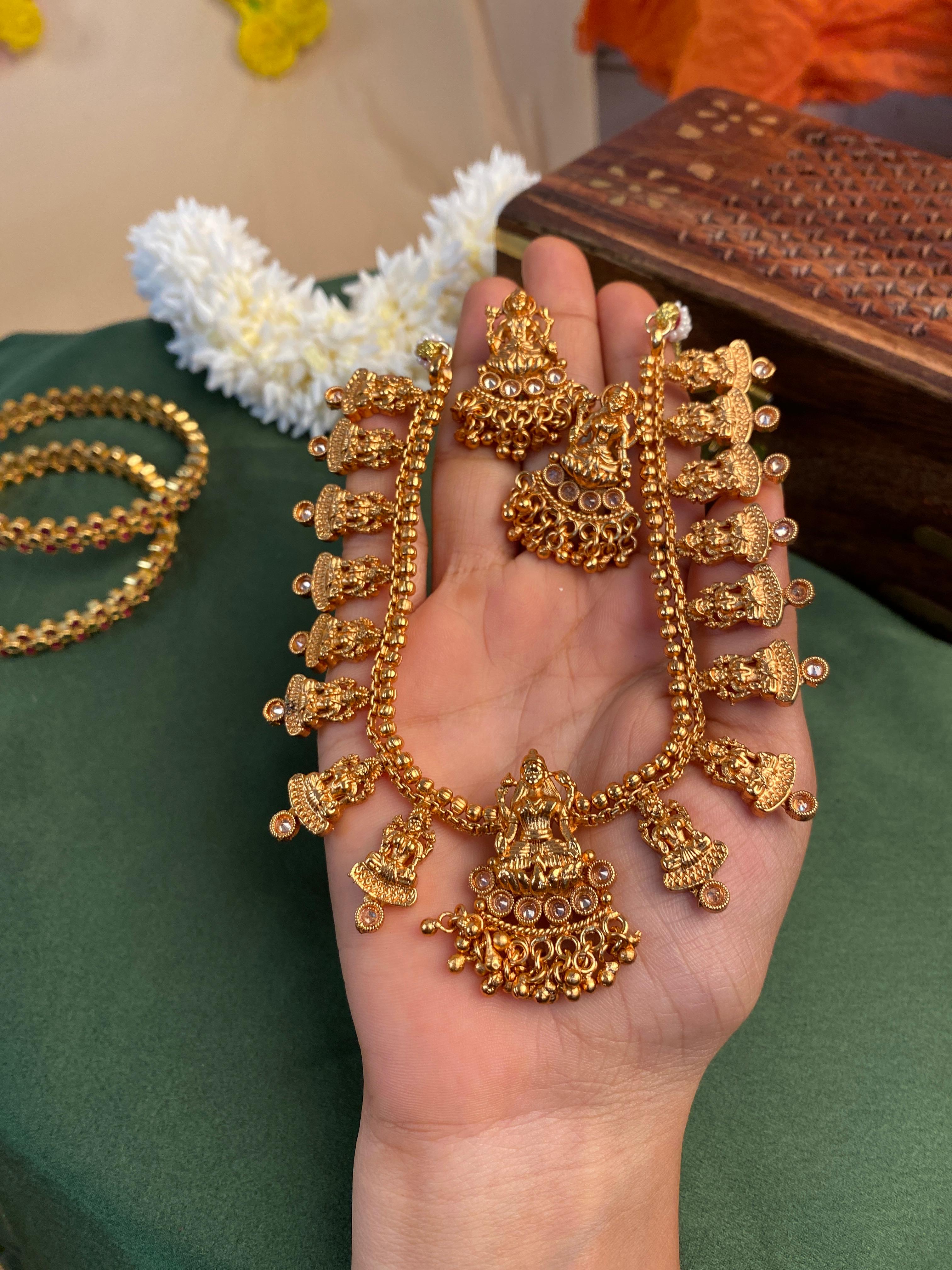 Antique Gold Temple Jewelry Set with Lakshmi Motif