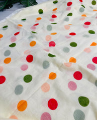 ISHA 🧡❤️ OFF WHITE WITH POLKA DOT MUL COTTON SAREE (SU 859)