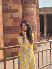 Yellow V Neck Work 3 Piece Kurthi Set (SU 282)