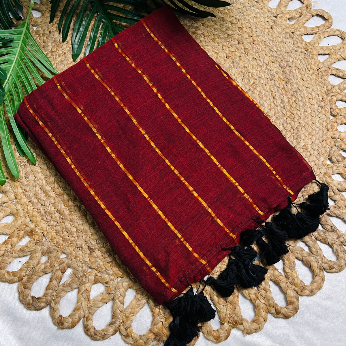 RATNANGI🌺✨DEEP MAROON WITH GOLDEN STRIPES SOFT MUL COTTON SAREE (SU 821)